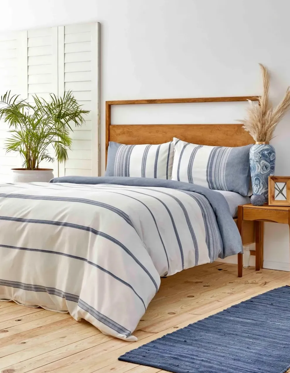 Karaca Home Dobby Woven 100% Turkish Cotton Duvet Cover Set, Double, White Indigo