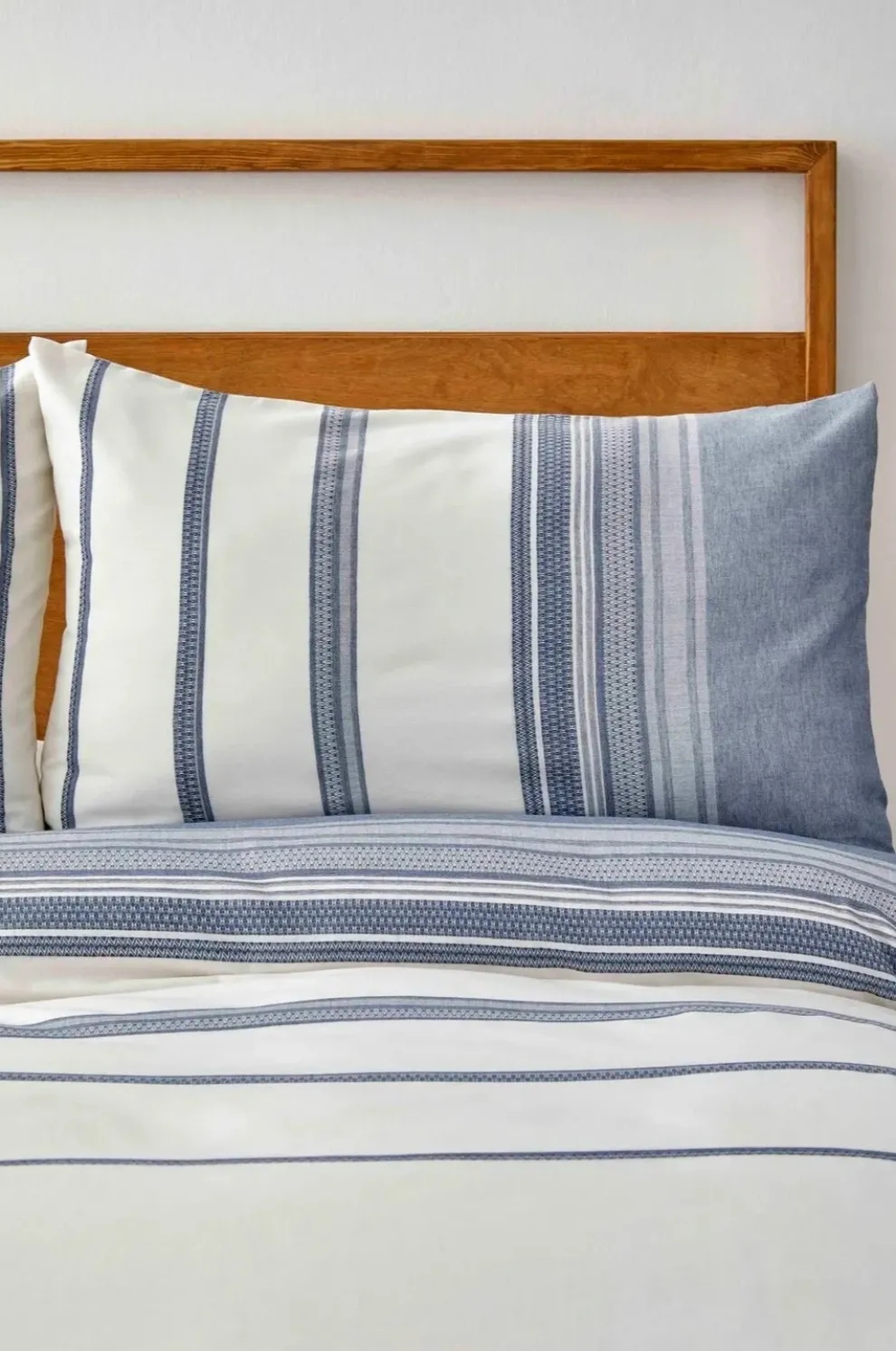 Karaca Home Dobby Woven 100% Turkish Cotton Duvet Cover Set, Double, White Indigo