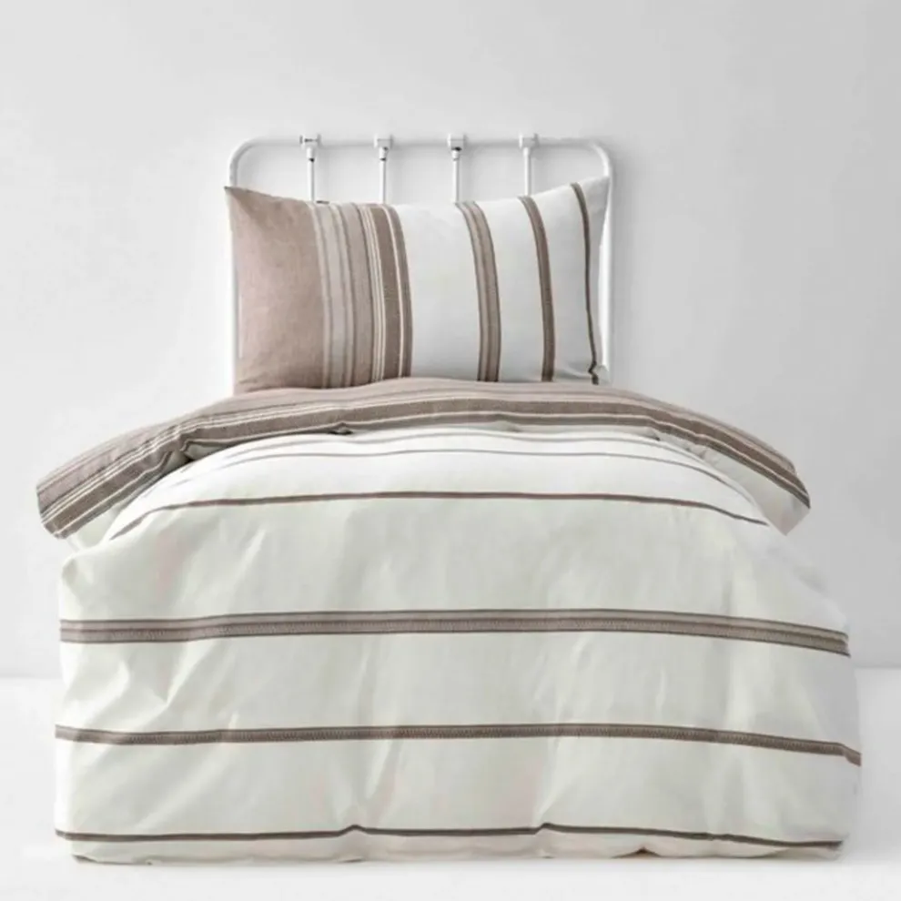 Karaca Home Dobby Woven Duvet Cover Set, Single, Brown White