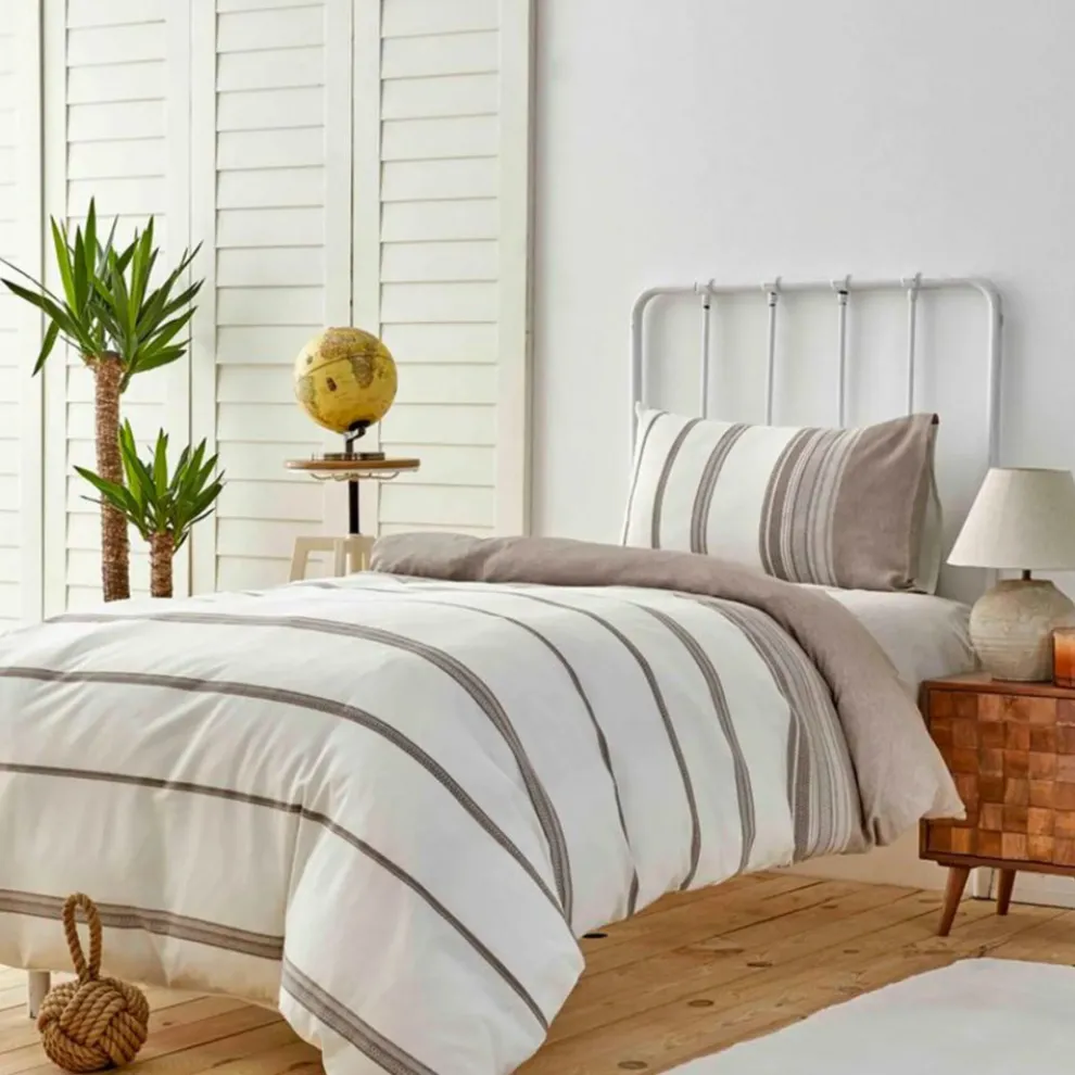 Karaca Home Dobby Woven Duvet Cover Set, Single, Brown White