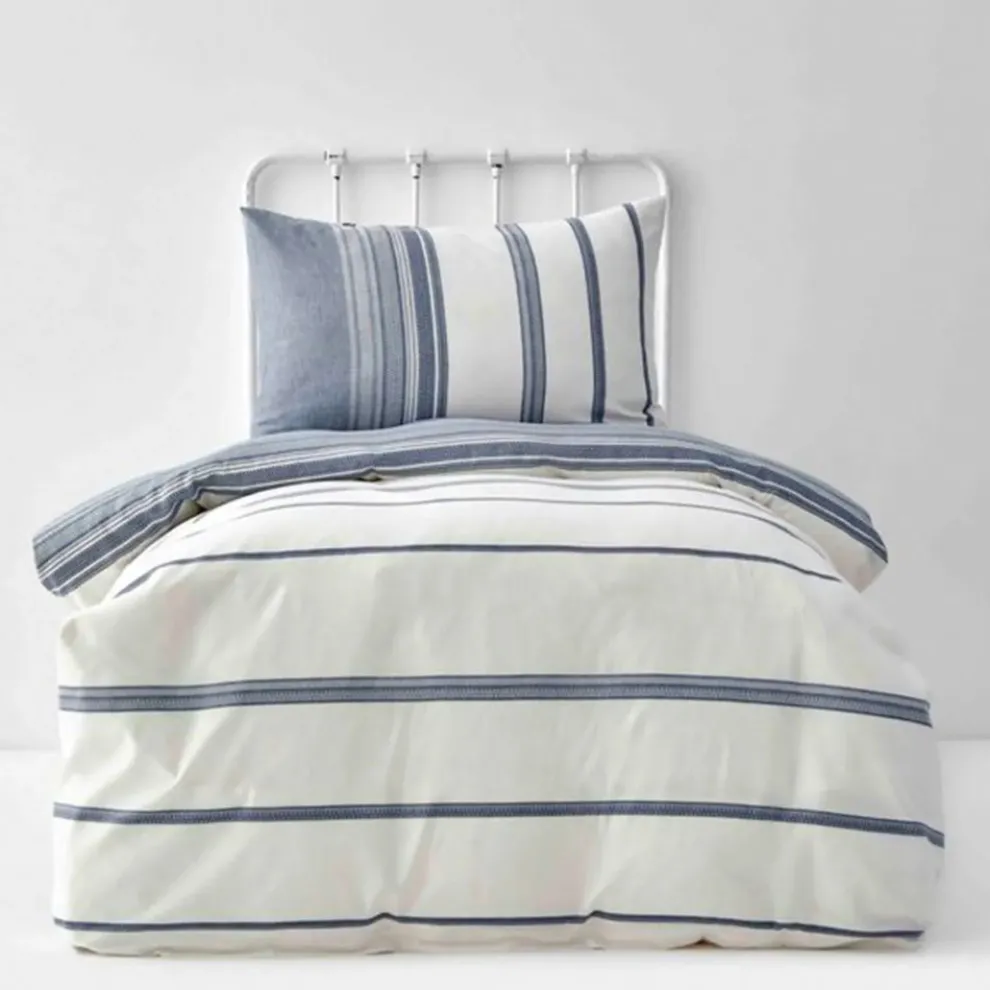 Karaca Home Dobby Woven Duvet Cover Set, Single, White Indigo