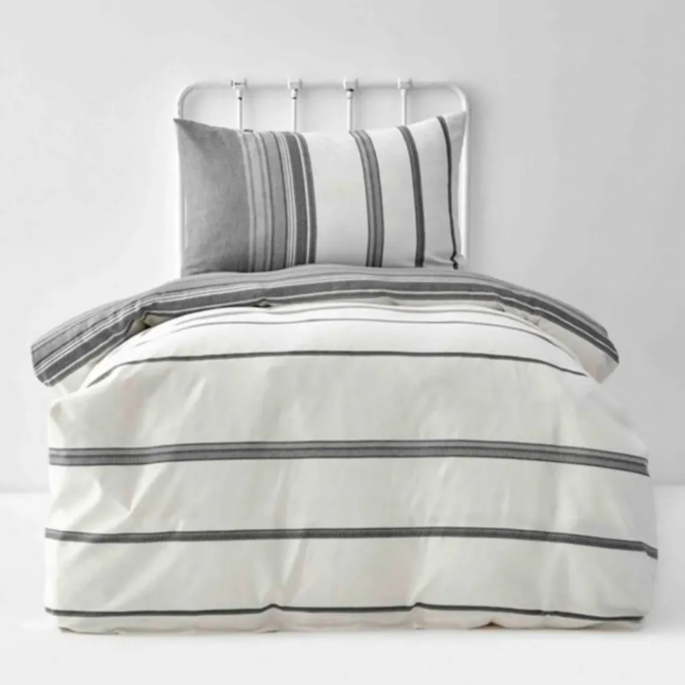 Karaca Home Dobby Woven 100% Turkish Cotton Duvet Cover Set, Single, Black White