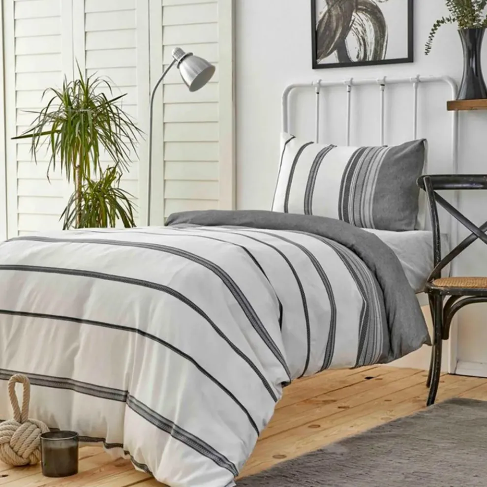 Karaca Home Dobby Woven 100% Turkish Cotton Duvet Cover Set, Single, Black White