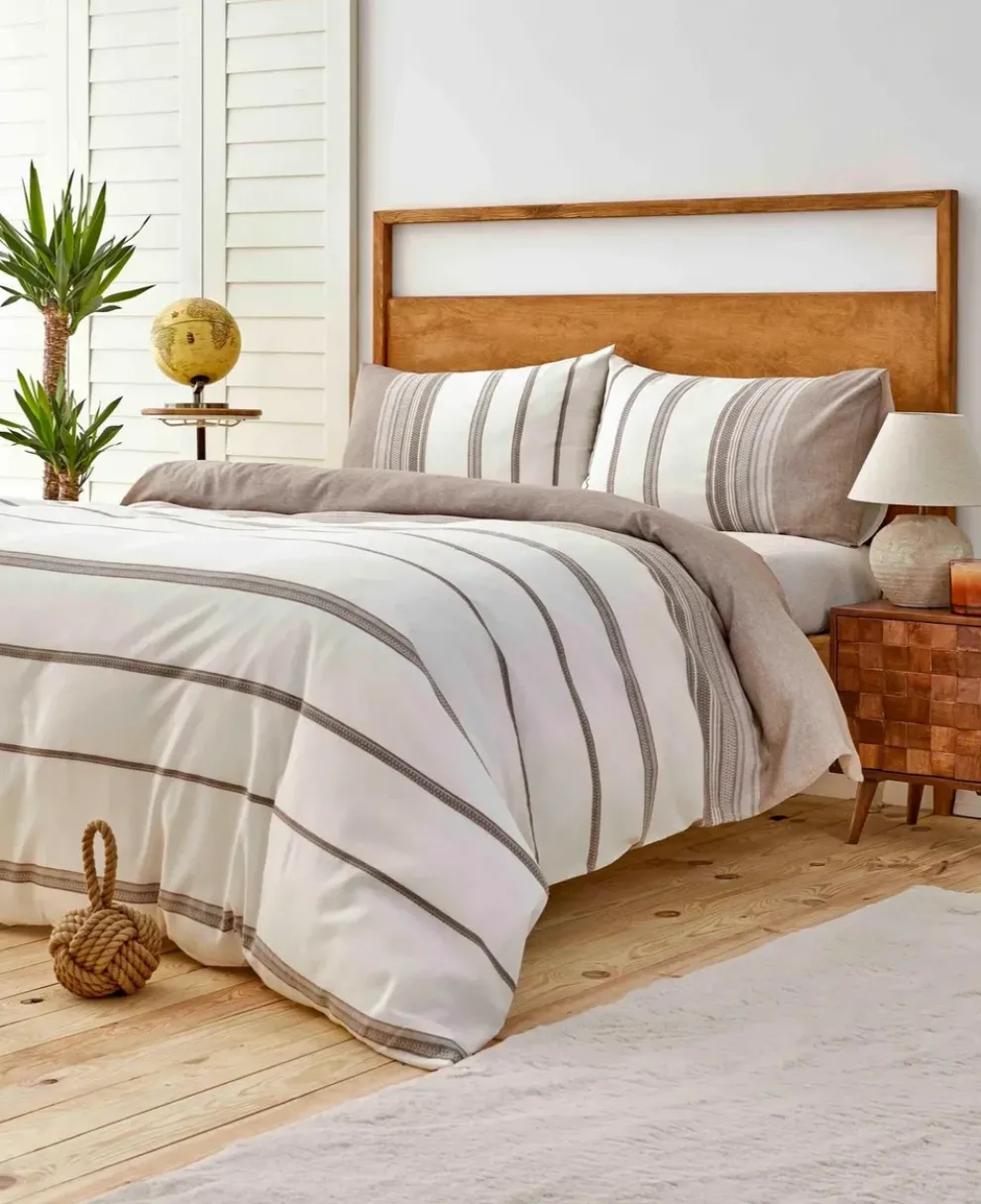 Karaca Home Dobby Woven Duvet Cover Set, Double, Brown White
