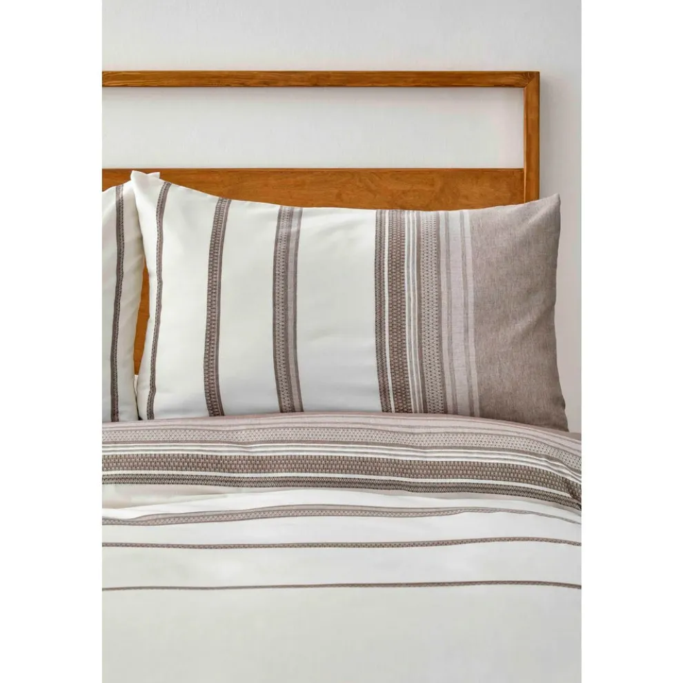 Karaca Home Dobby Woven Duvet Cover Set, Double, Brown White