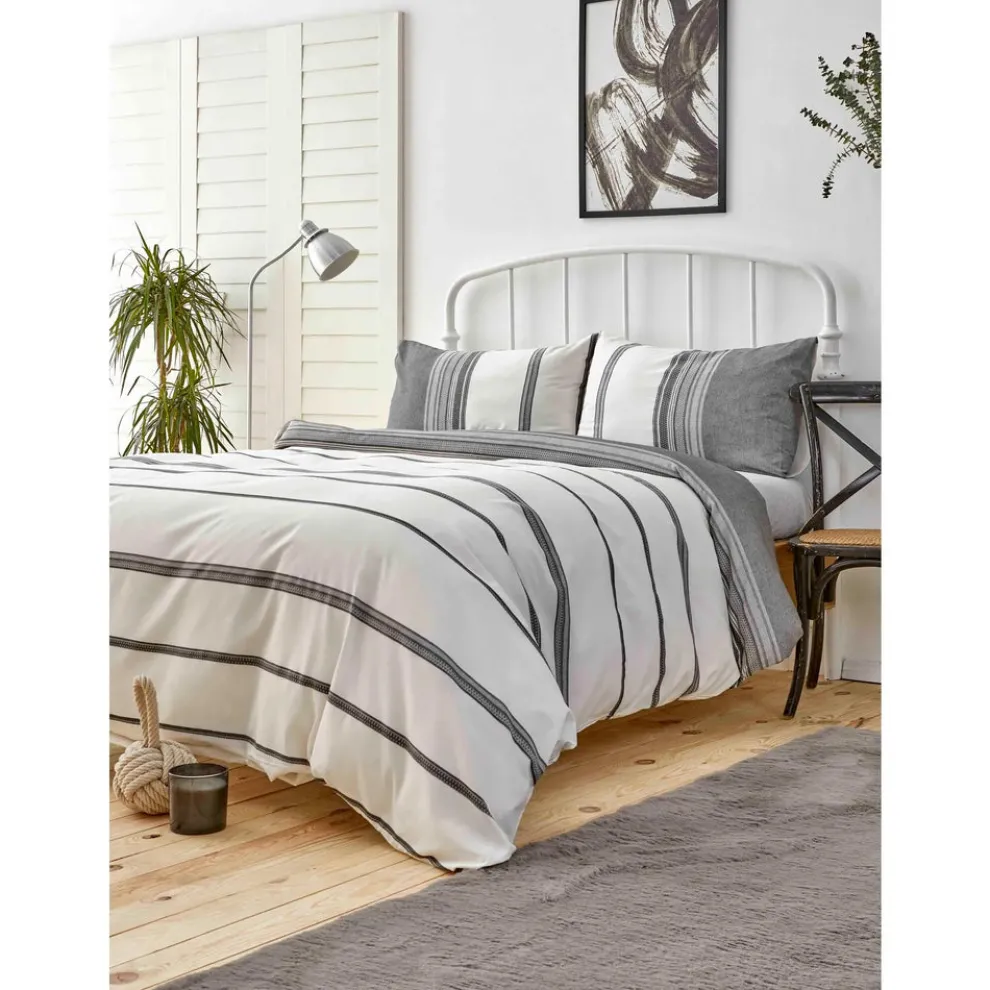 Karaca Home Dobby Woven 100% Turkish Cotton Duvet Cover Set, Double, Black White
