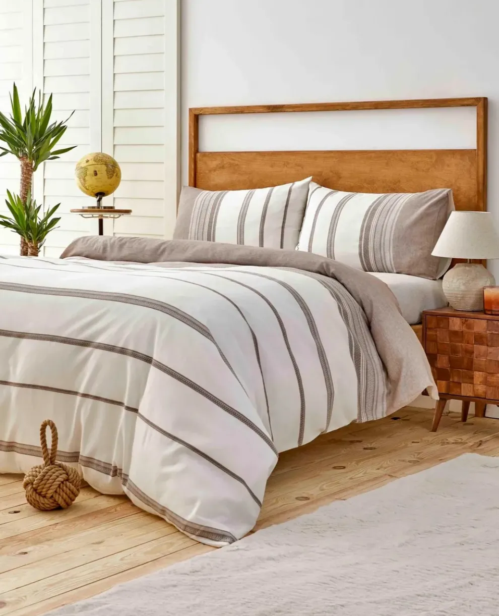 Karaca Home Dobby Woven Duvet Cover Set, King, Brown White