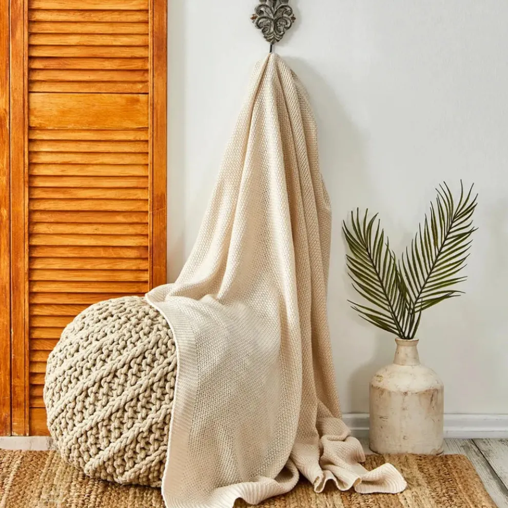 Karaca Home Double Seed Stitch Throw, 130cmx170cm, Stone Color