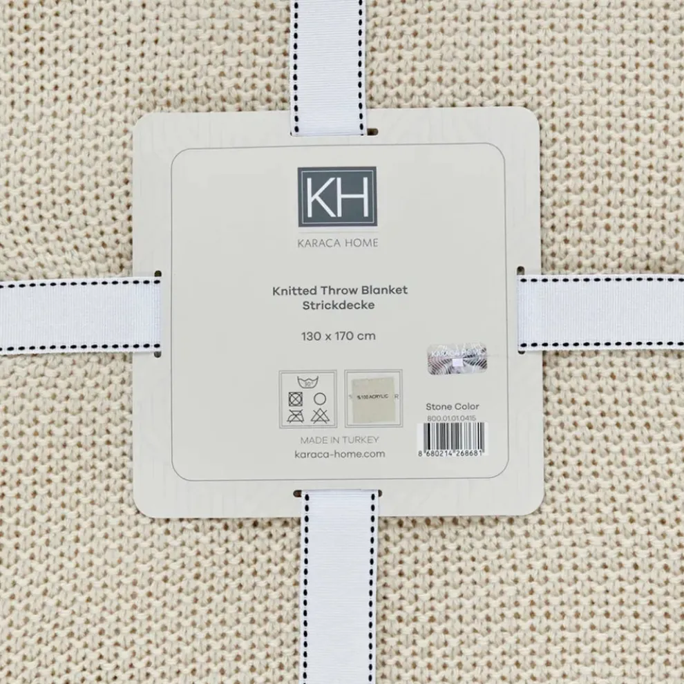 Karaca Home Double Seed Stitch Throw, 130cmx170cm, Stone Color
