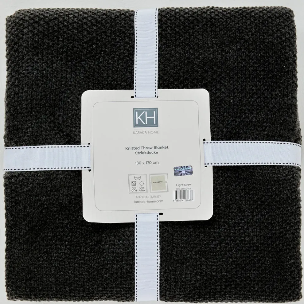 Karaca Home Double Seed Stitch Throw, 130cmx170cm, Dark Grey