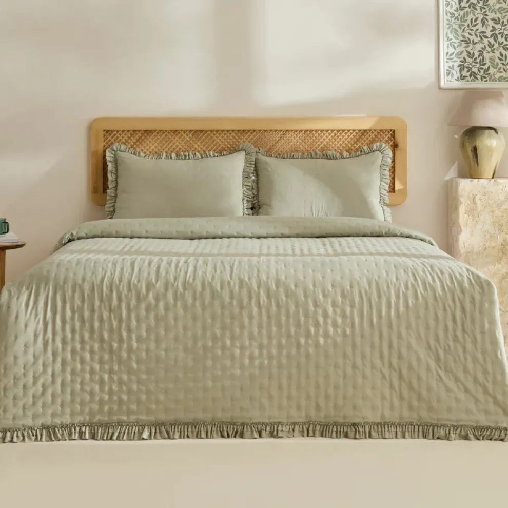 Karaca Home Fiona Bedspread Set, Double, Sage Green