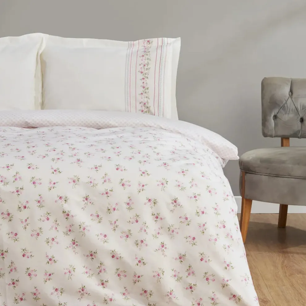 Karaca Home Glen 100% Turkish Cotton Duvet Cover Set, Double, Pink