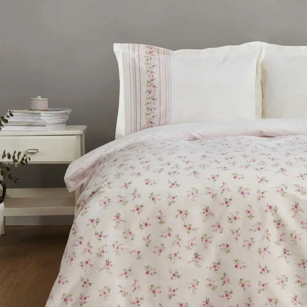 Karaca Home Glen 100% Turkish Cotton Duvet Cover Set, Double, Pink