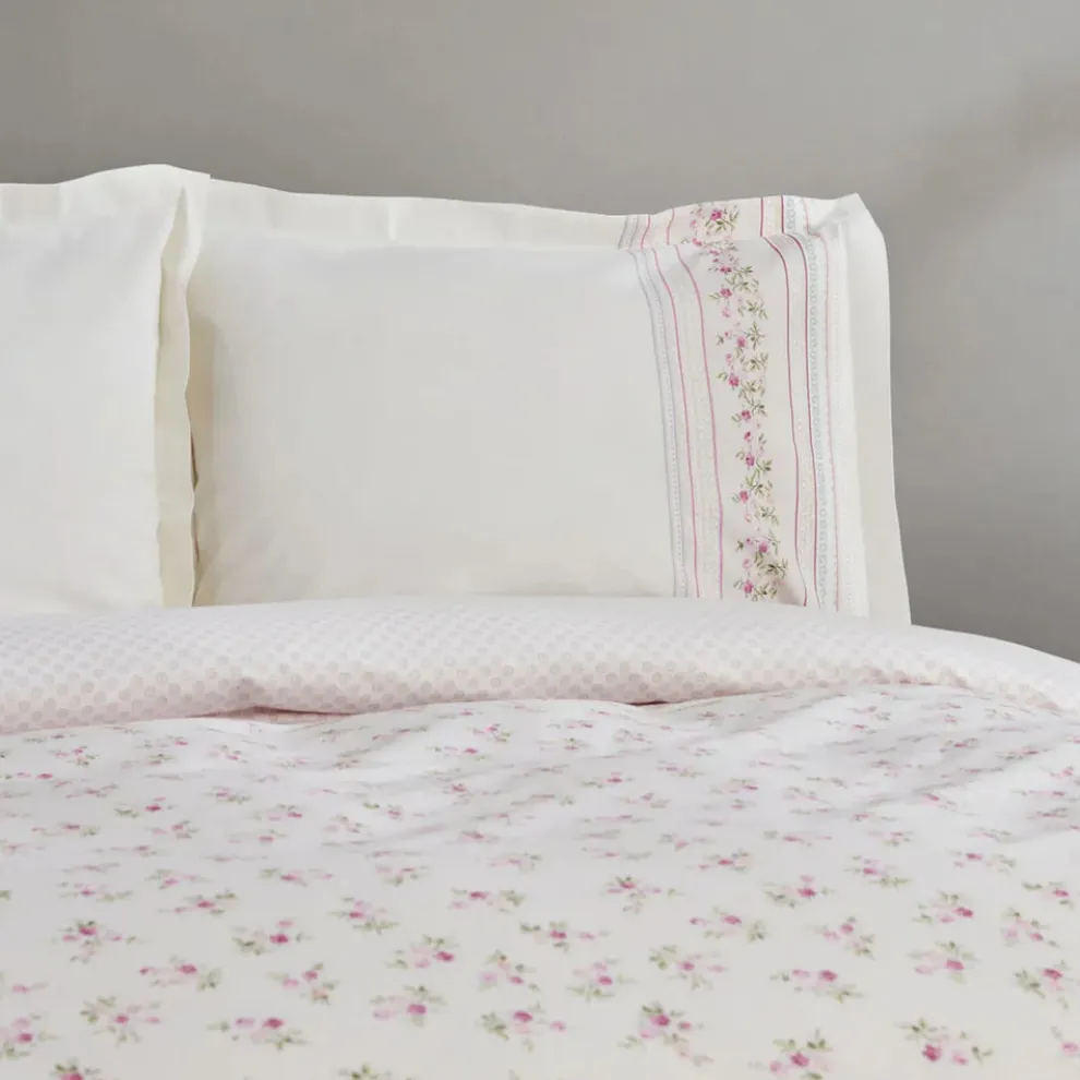 Karaca Home Glen 100% Turkish Cotton Duvet Cover Set, Double, Pink