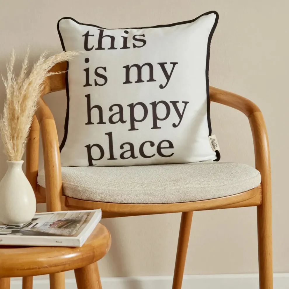 Karaca Home Happy Place Filled Cushion, 43cmx43cm, Black-White