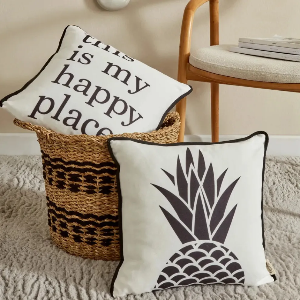 Karaca Home Happy Place Filled Cushion, 43cmx43cm, Black-White
