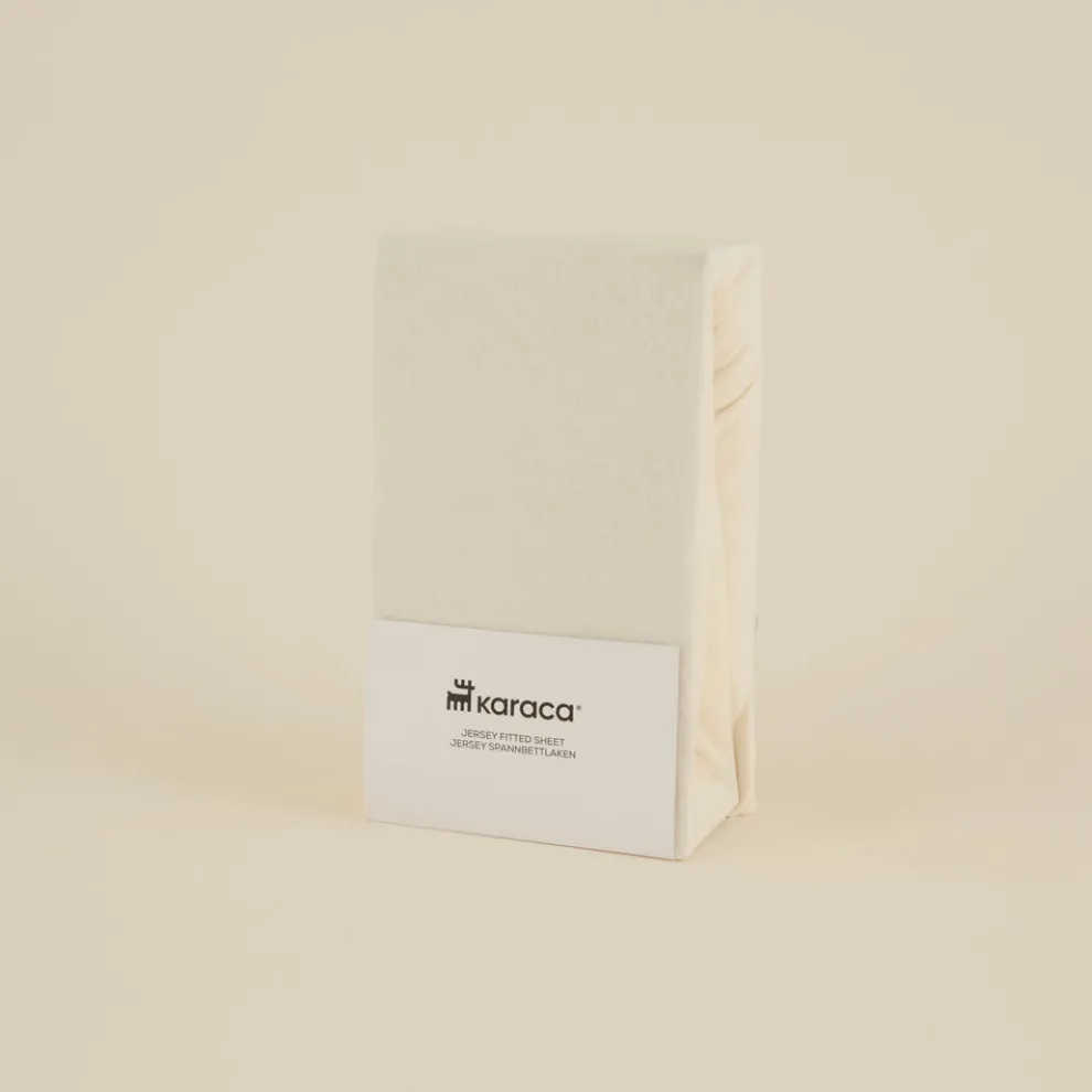 Karaca Home Jersey 100% Turkish Cotton Fitted Sheet, 140x200+30cm, Cream