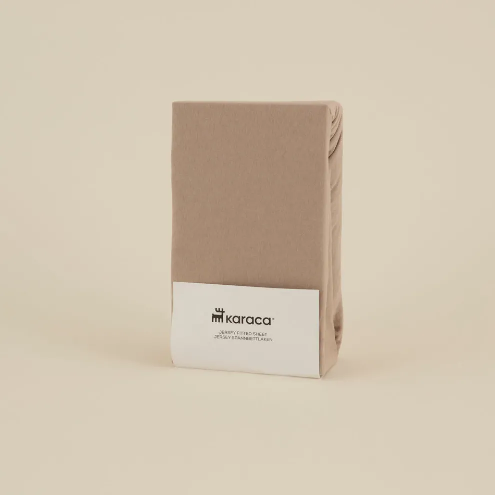 Karaca Home Jersey 100% Turkish Cotton Fitted Sheet, 120x200+30cm, Beige