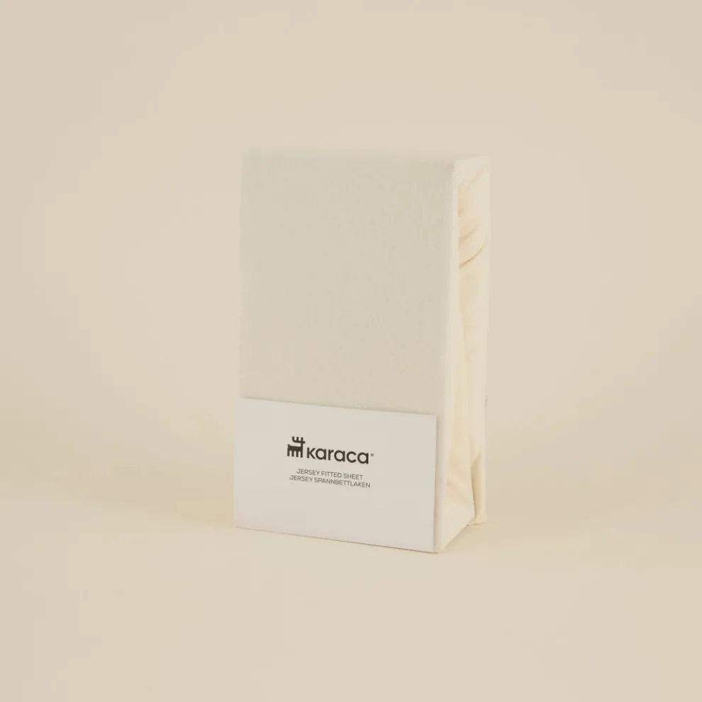 Karaca Home Jersey 100% Turkish Cotton Fitted Sheet, 180x200+30cm, Cream