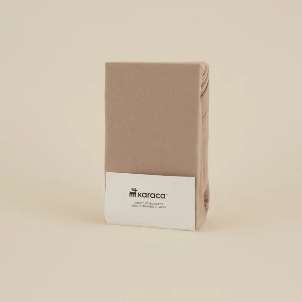 Karaca Home Jersey 100% Turkish Cotton Fitted Sheet, 100x200+30cm, Beige