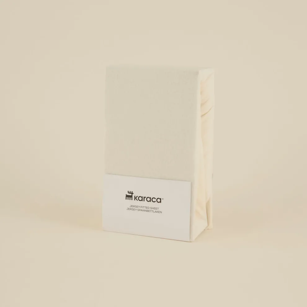 Karaca Home Jersey 100% Turkish Cotton Fitted Sheet, 120x200+30cm, Cream
