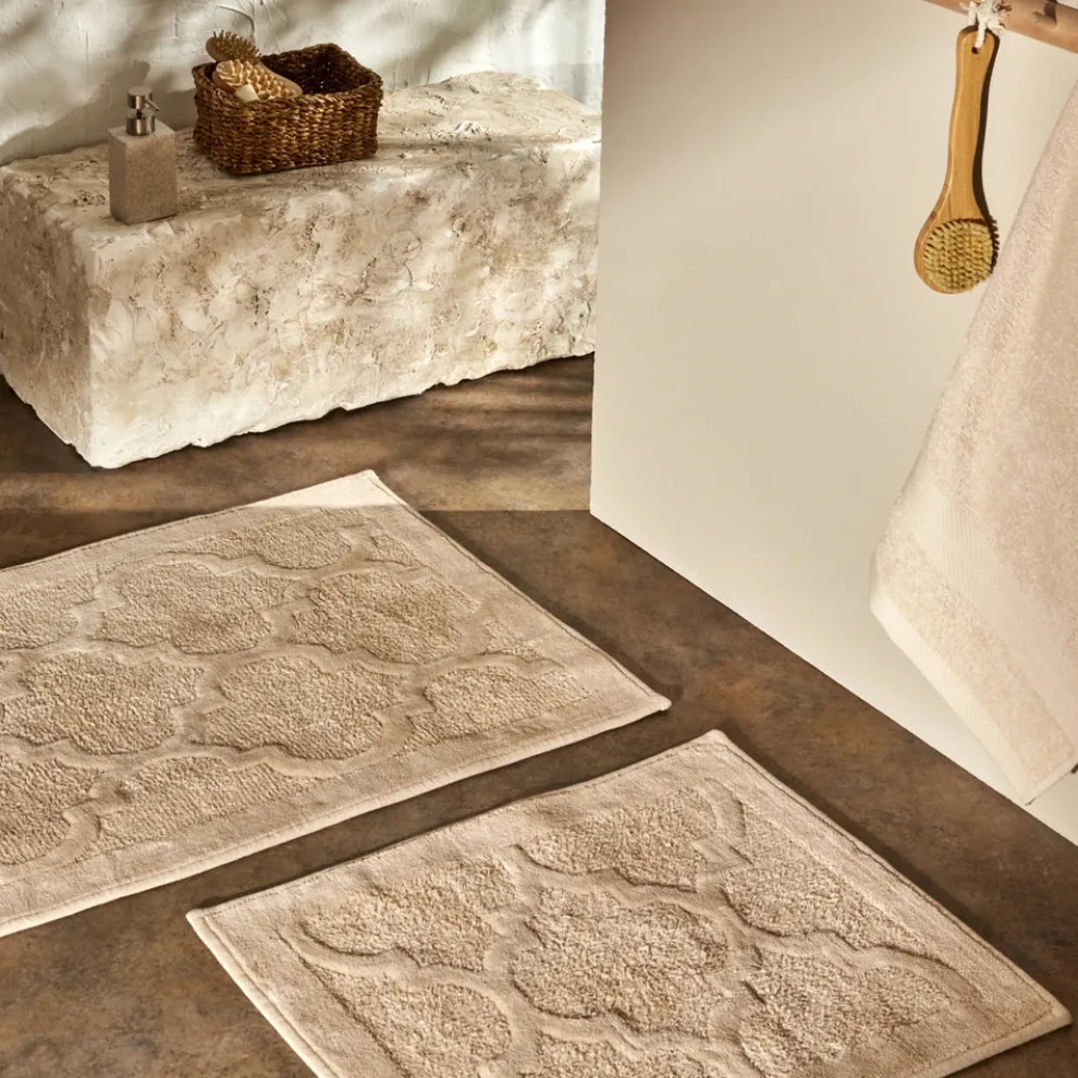 Karaca Home Katy 2-Piece Bath Mat, Beige