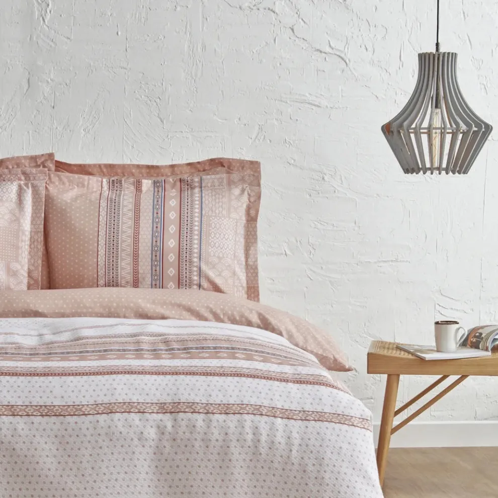 Karaca Home Keira Summer 100% Turkish Cotton Duvet Cover Set with Bed Sheet, Double, Salmon