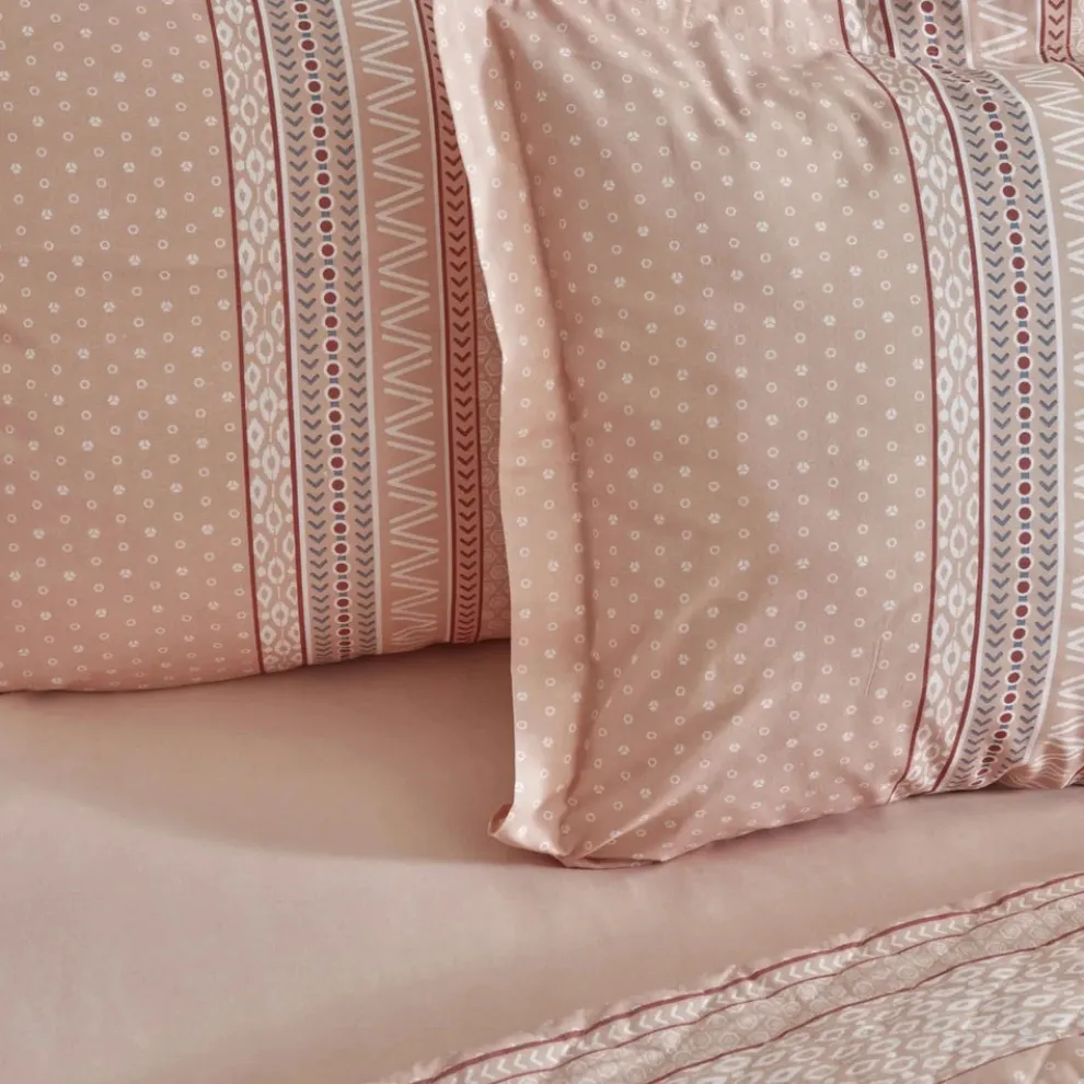 Karaca Home Keira Summer 100% Turkish Cotton Duvet Cover Set with Bed Sheet, Double, Salmon