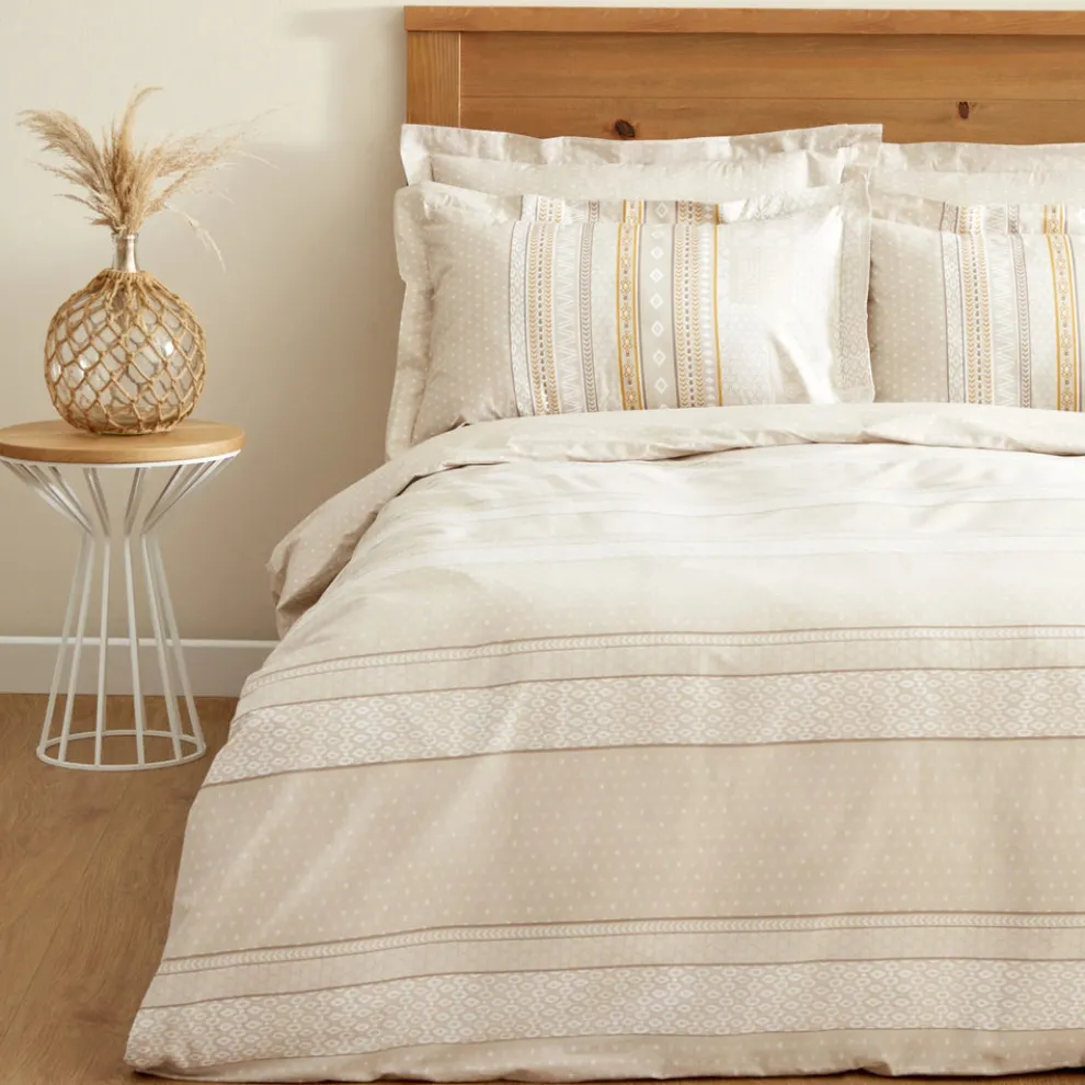Karaca Home Keira 100% Turkish Cotton Duvet Cover Set, Double, Beige