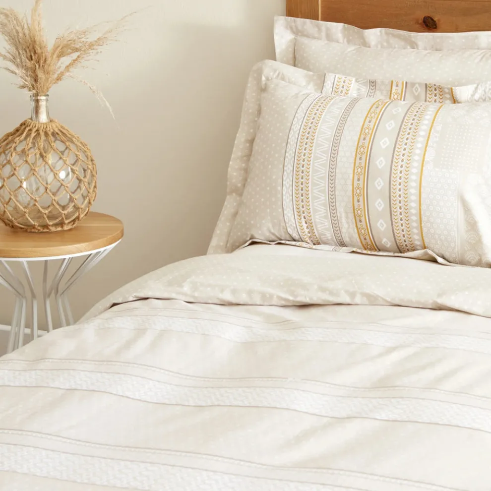 Karaca Home Keira 100% Turkish Cotton Duvet Cover Set, Double, Beige
