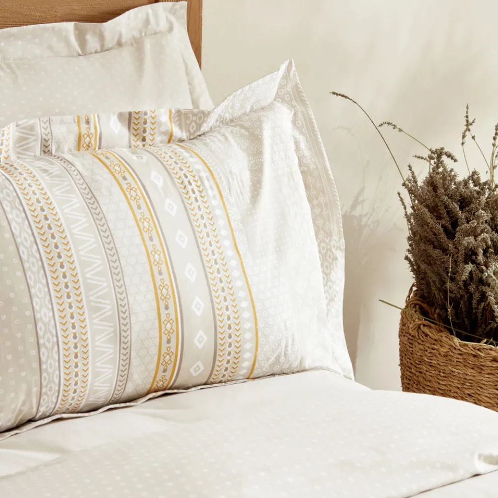 Karaca Home Keira 100% Turkish Cotton Duvet Cover Set, Double, Beige