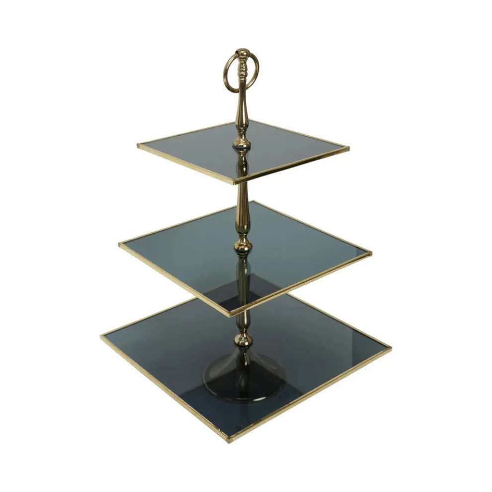 Karaca Home Line Glass Decorative 3-Tier Cake Stand, 25cm, Black Gold