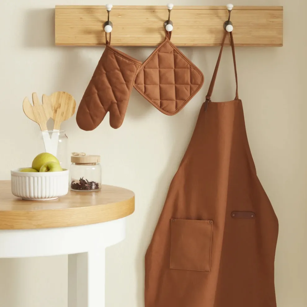 Karaca Home Lisa Gabardin Kitchen Apron, 75x56cm, Terra Cotta