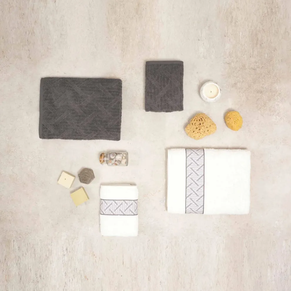 Karaca Home Mencia 100% Turkish Cotton Towel Set, Off White Grey