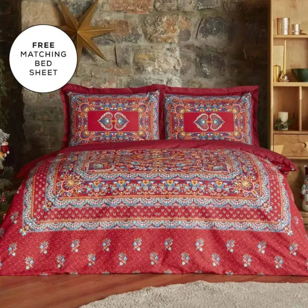 Karaca Home Mihver Pano 100% Turkish Cotton Duvet Cover Set with Bed Sheet, Double, Multi