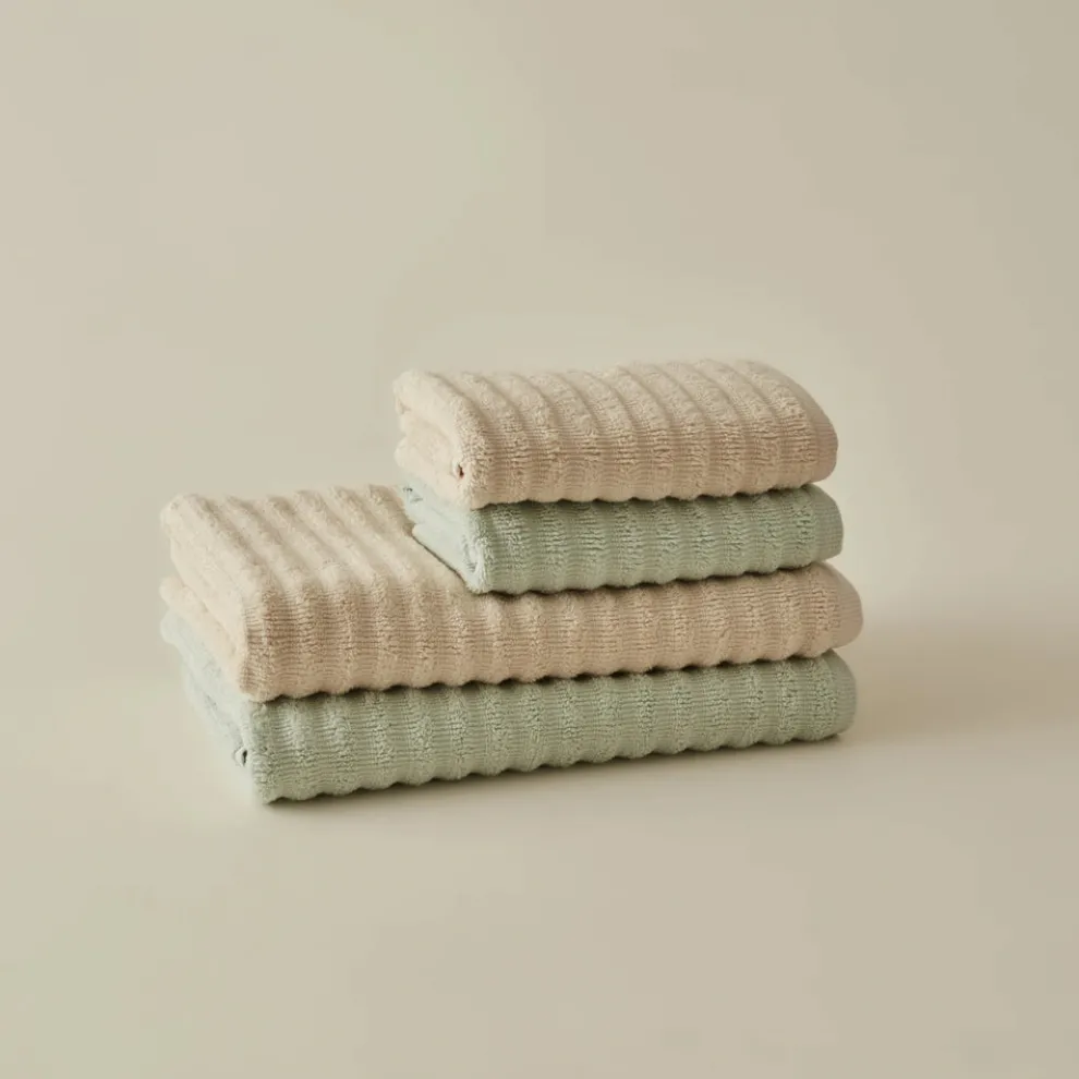 Karaca Home Morina 4-Piece 100% Turkish Cotton Towel Set, Mint- Beige