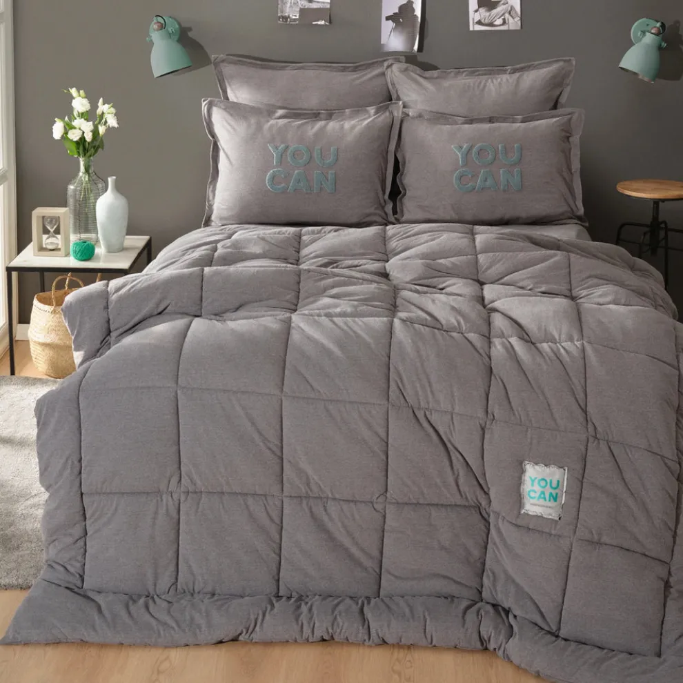 Karaca Home Motto Cotton Comfort Bedding Set, Double, Grey