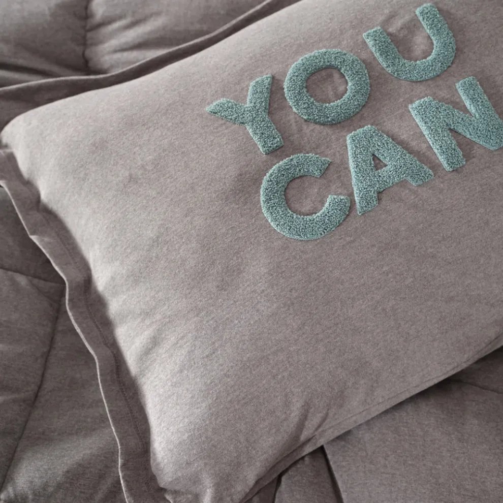 Karaca Home Motto Cotton Comfort Bedding Set, Double, Grey