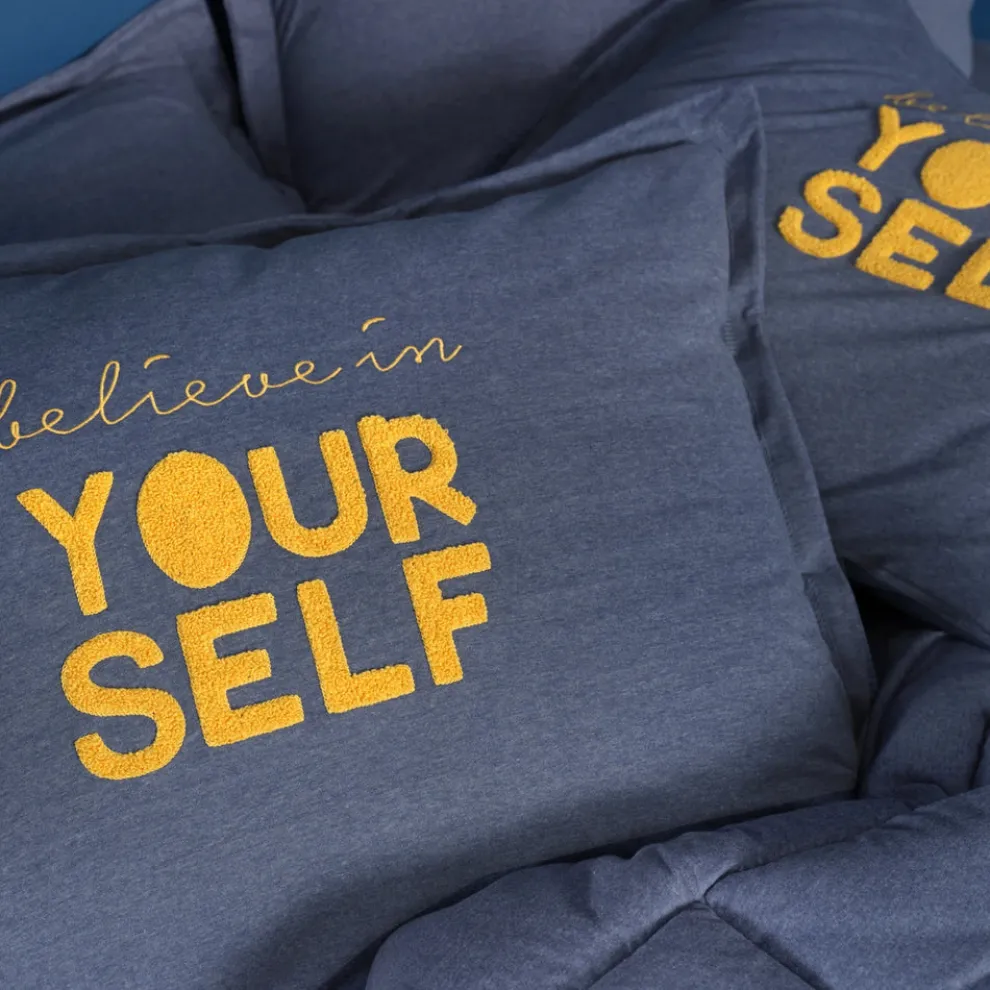 Karaca Home Motto 100% Turkish Cotton Comfort Bedding Set, Double, Indigo