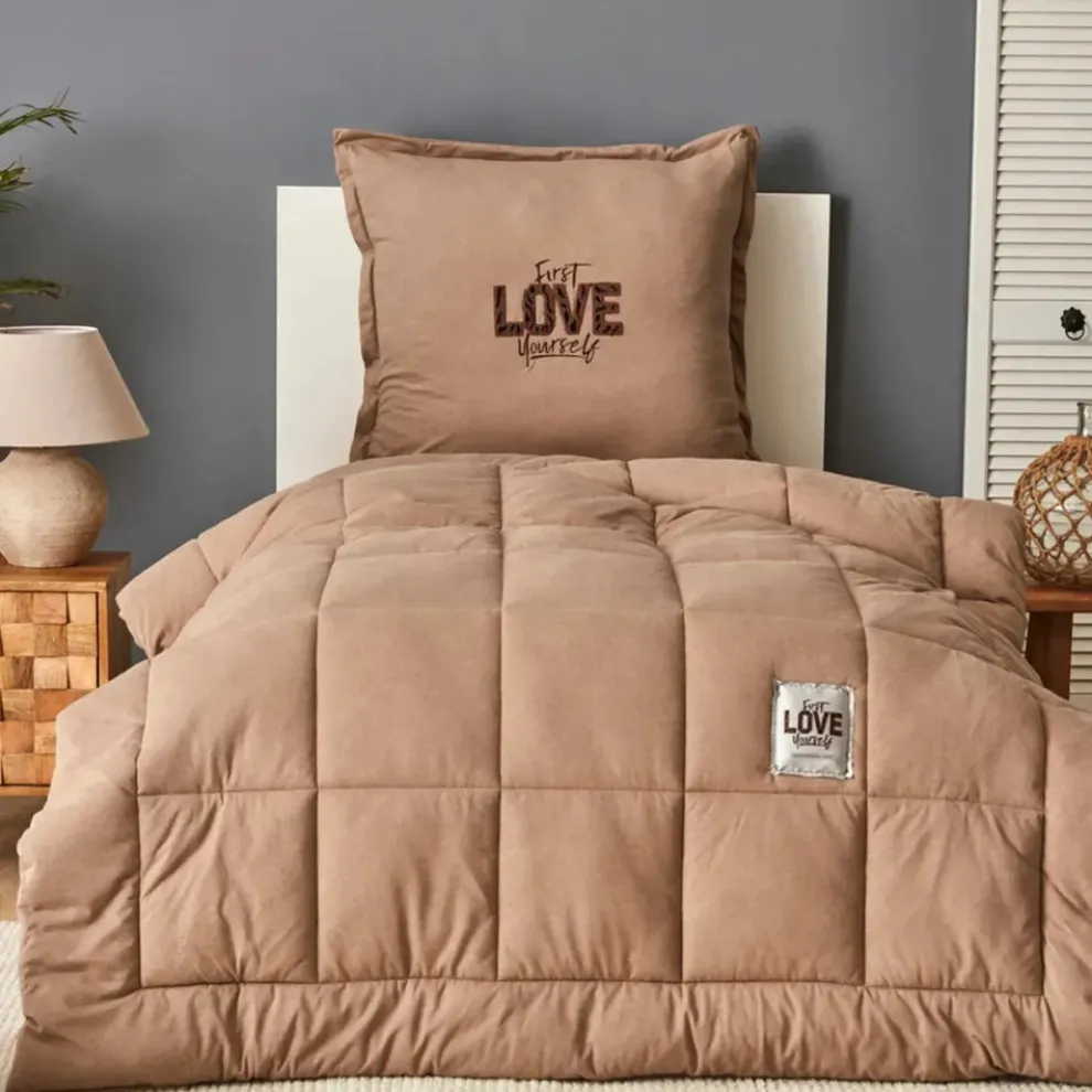 Karaca Home Motto 100% Turkish Cotton Comfort Set, Single, 155cmx220cm, Beige