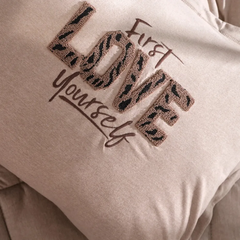 Karaca Home Motto 100% Turkish Cotton Comfort Bedding Set, Double, Beige