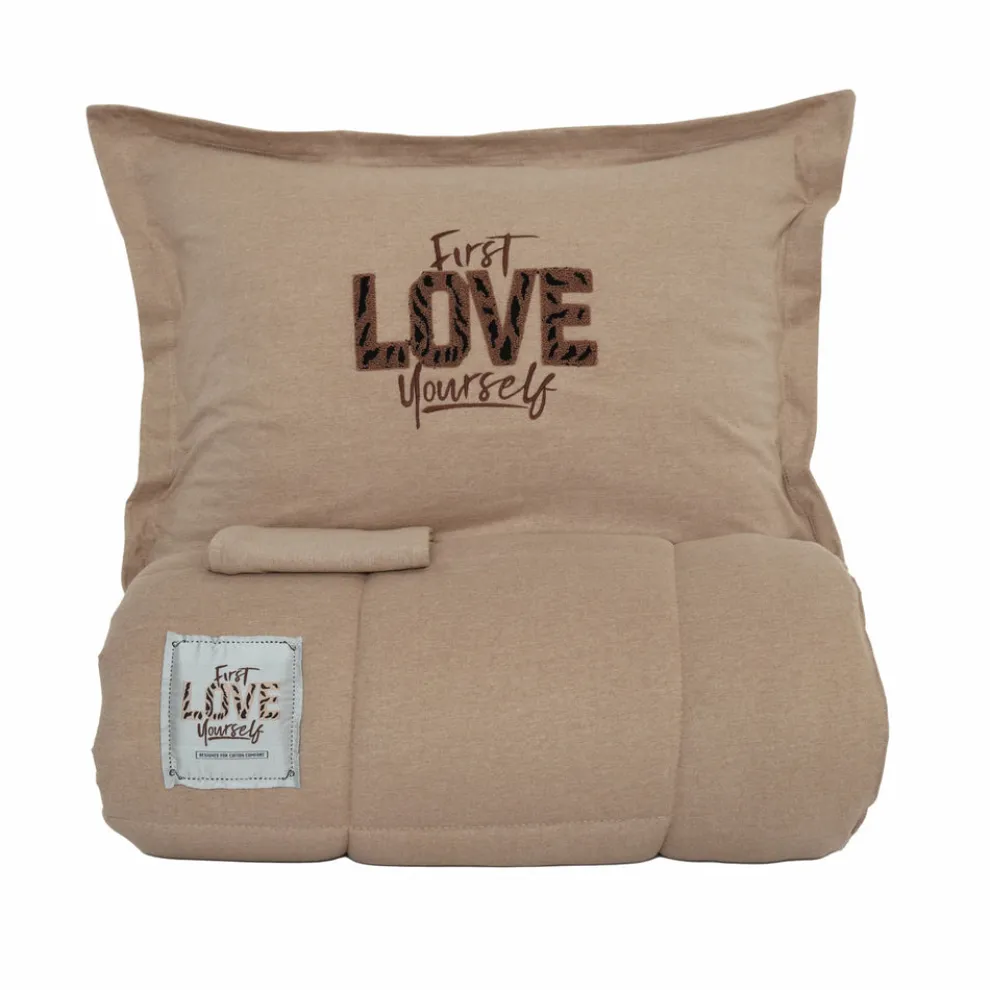 Karaca Home Motto 100% Turkish Cotton Comfort Bedding Set, Double, Beige