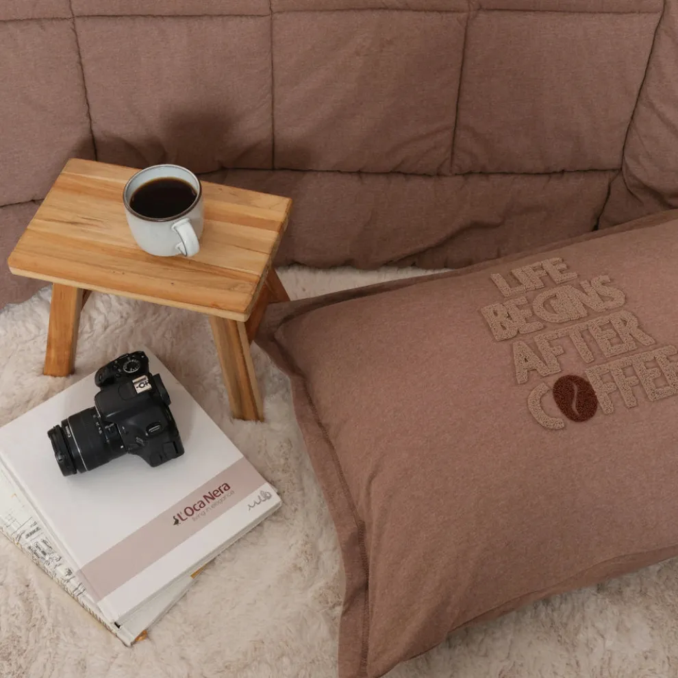 Karaca Home Motto 100% Turkish Cotton Comfort Bedding Set, Double, Brown