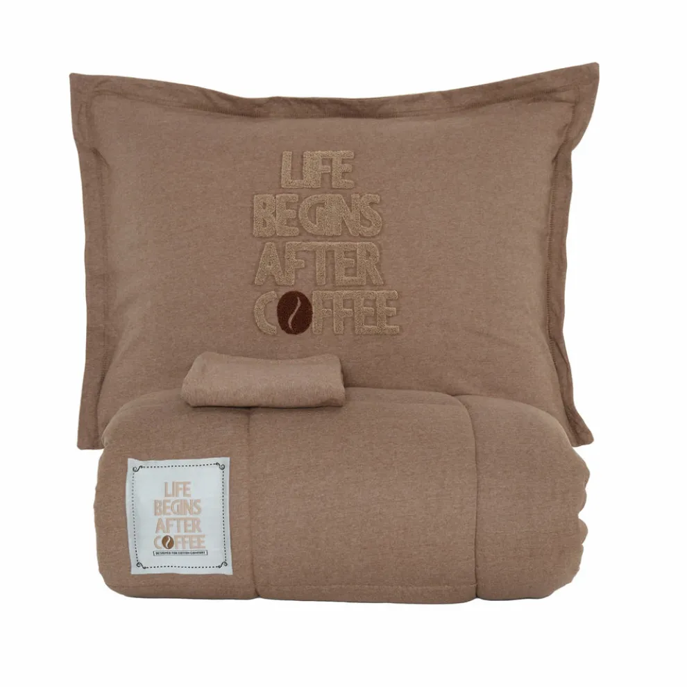 Karaca Home Motto 100% Turkish Cotton Comfort Bedding Set, Double, Brown