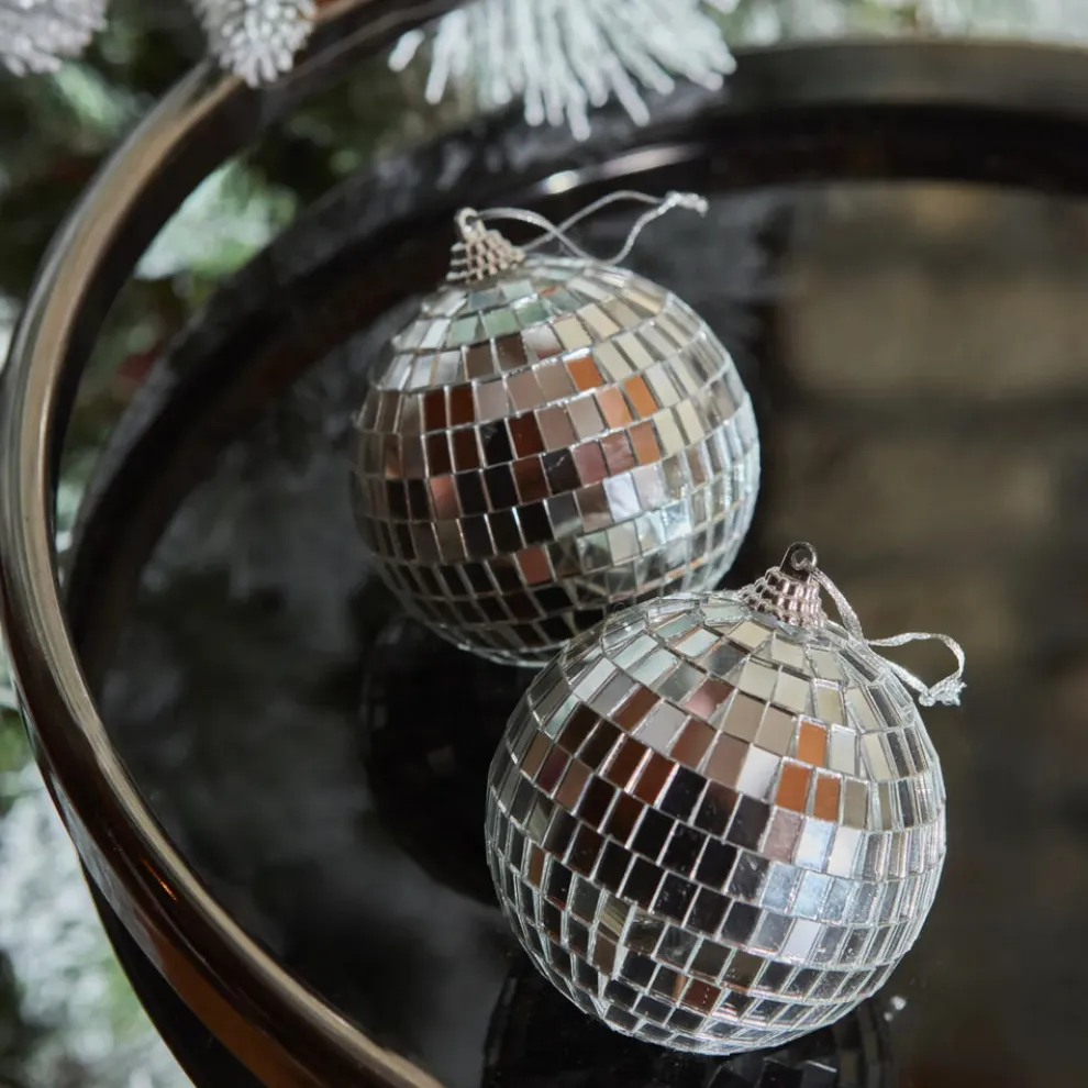 Karaca Home New Year Christmas Ball Tree Bauble Set, 2 Piece, 8cm, Silver