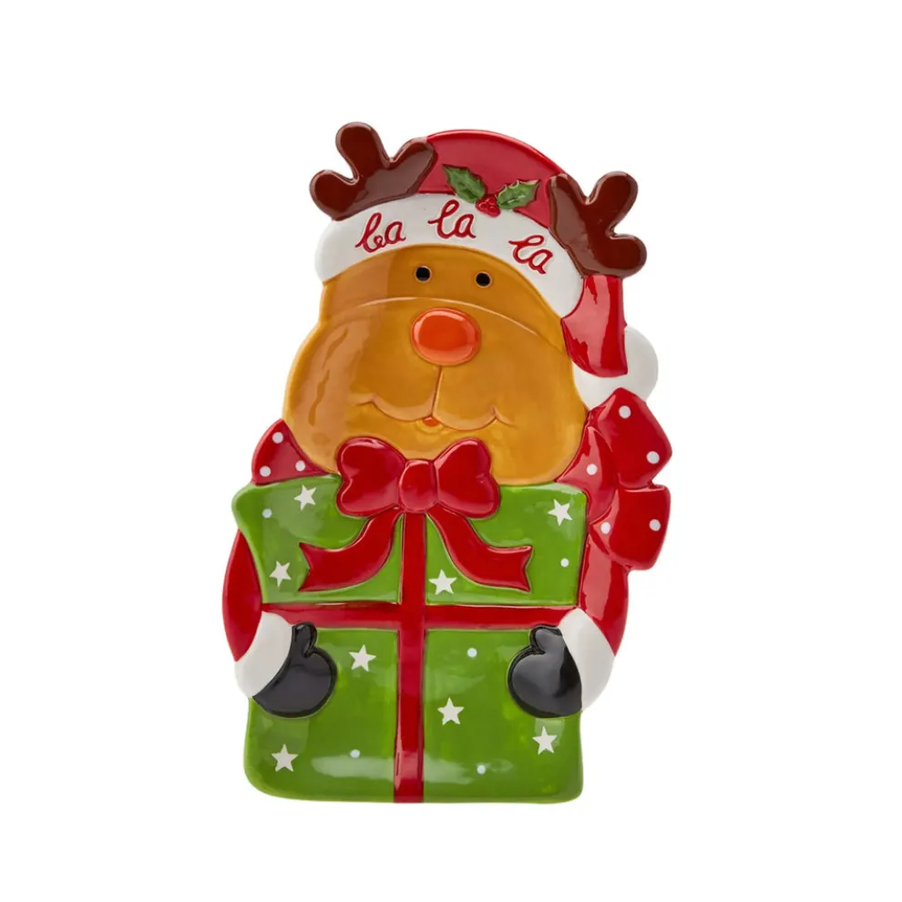 Karaca Home New Year Christmas Ceramic Deer Decorative Plate, 28cm, Multi