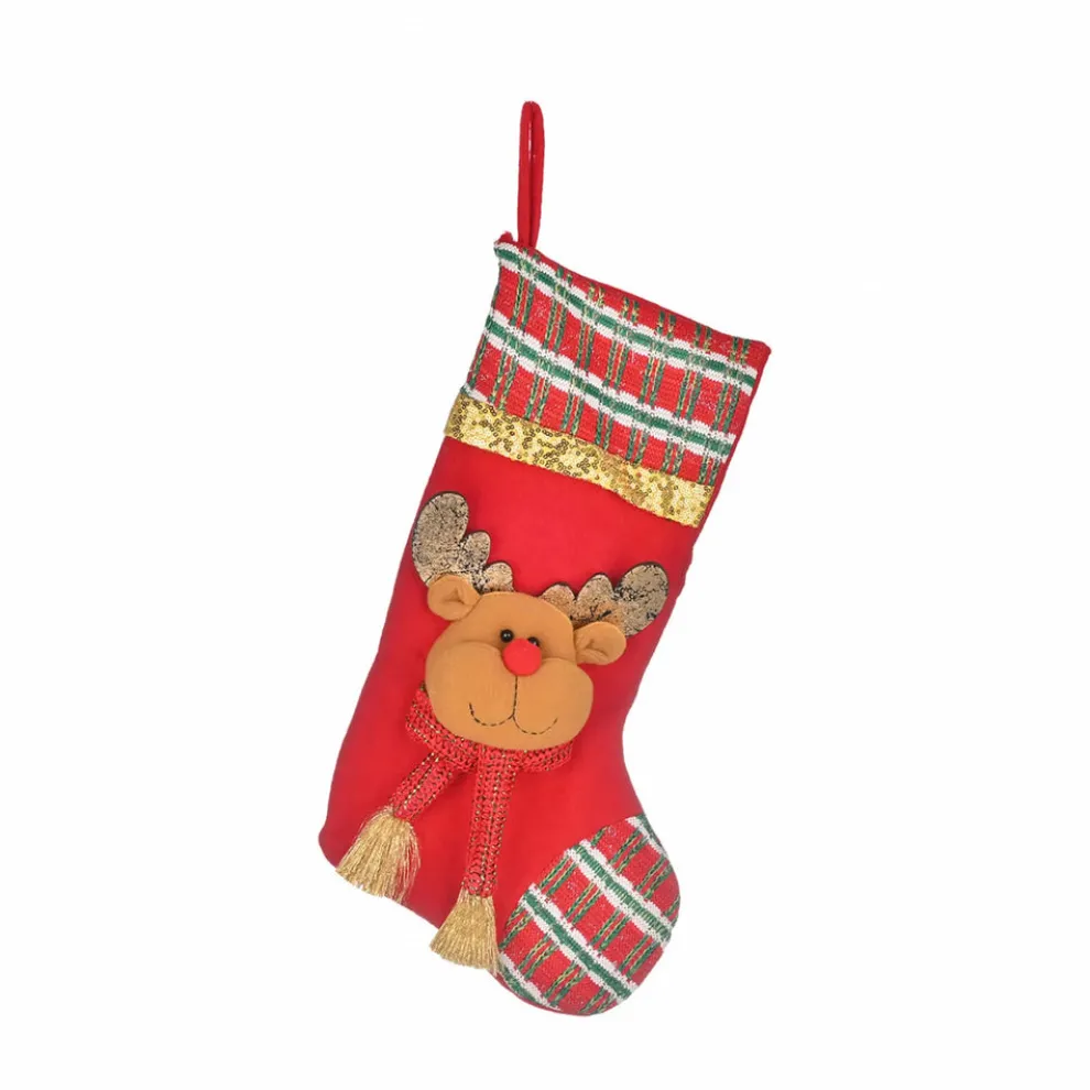 Karaca Home New Year Christmas Deer Gift Stocking Sock Decoration, 47cm, Multi