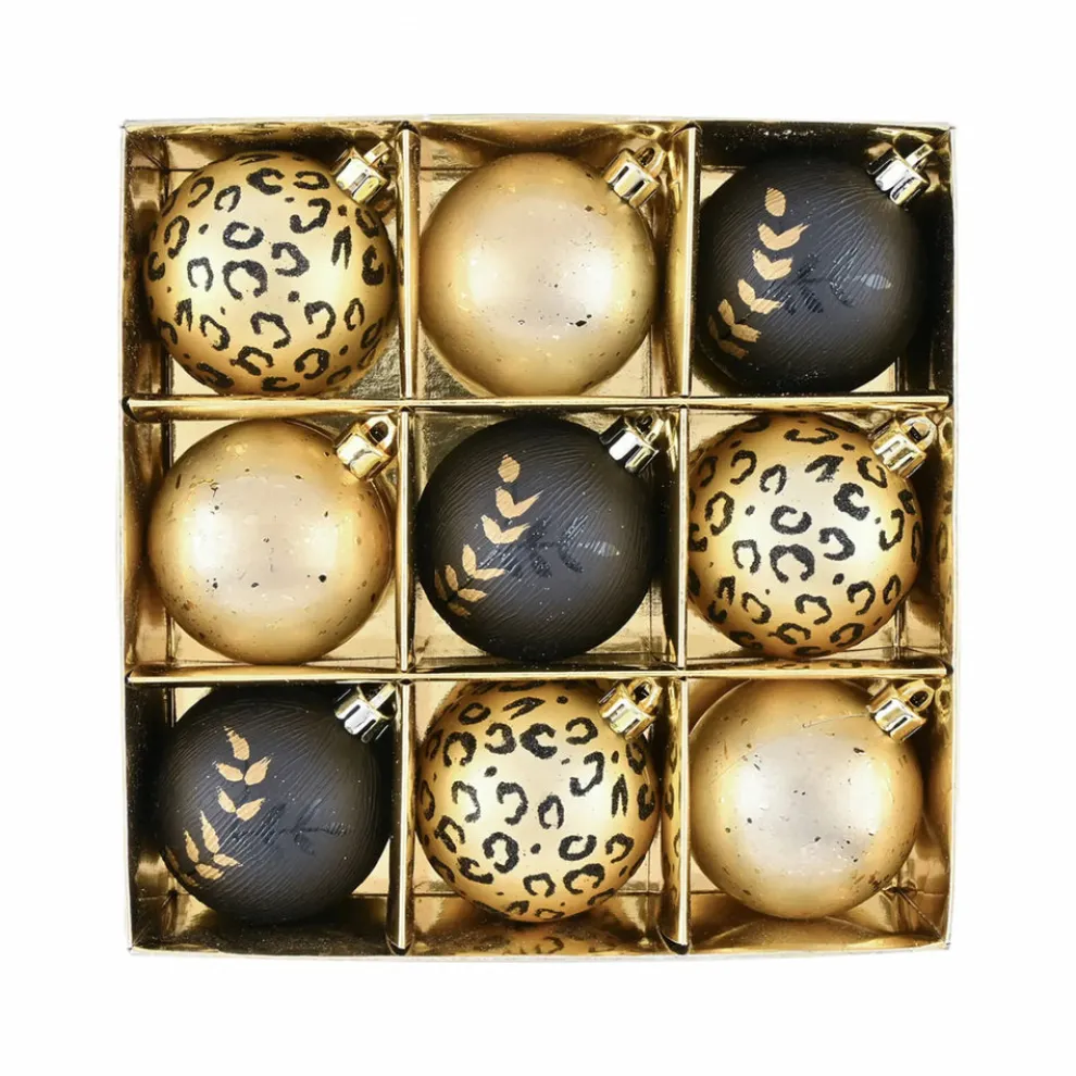 Karaca Home New Year Christmas Leopard Tree Bauble Set, 9 Piece, 6cm, Multi