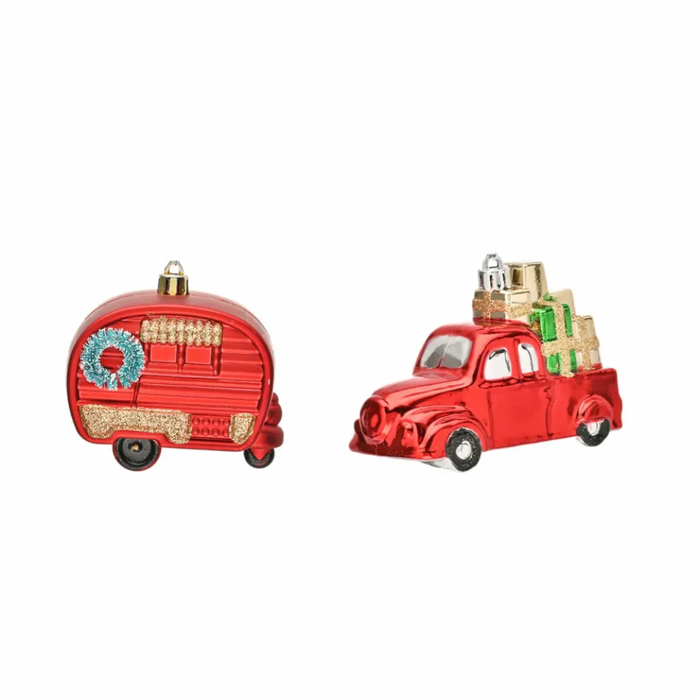 Karaca Home New Year Christmas Truck & Caravan Tree Decoration Set, 2 Piece, Multi