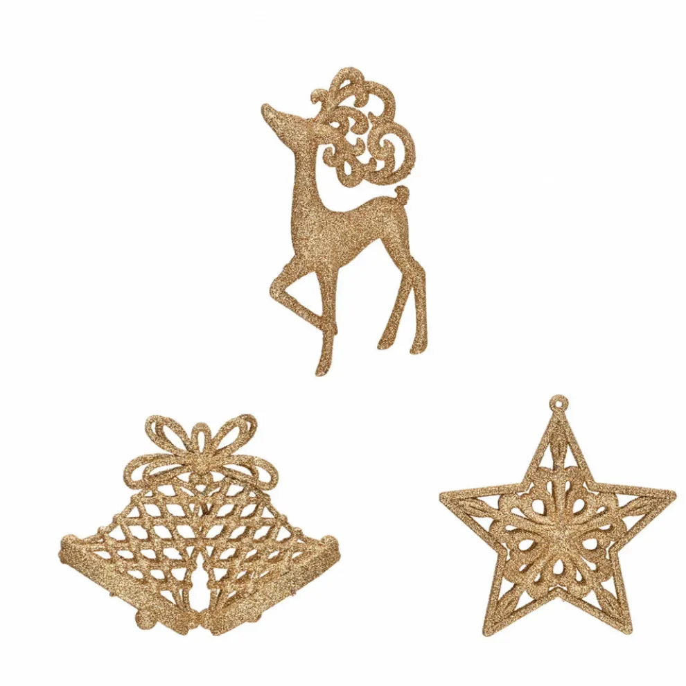 Karaca Home New Year Christmas Glitter Tree Decoration Set, 3 Piece, Gold